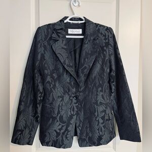 Max Mara Black Jacquard Wool and Silk Blazer Size 10